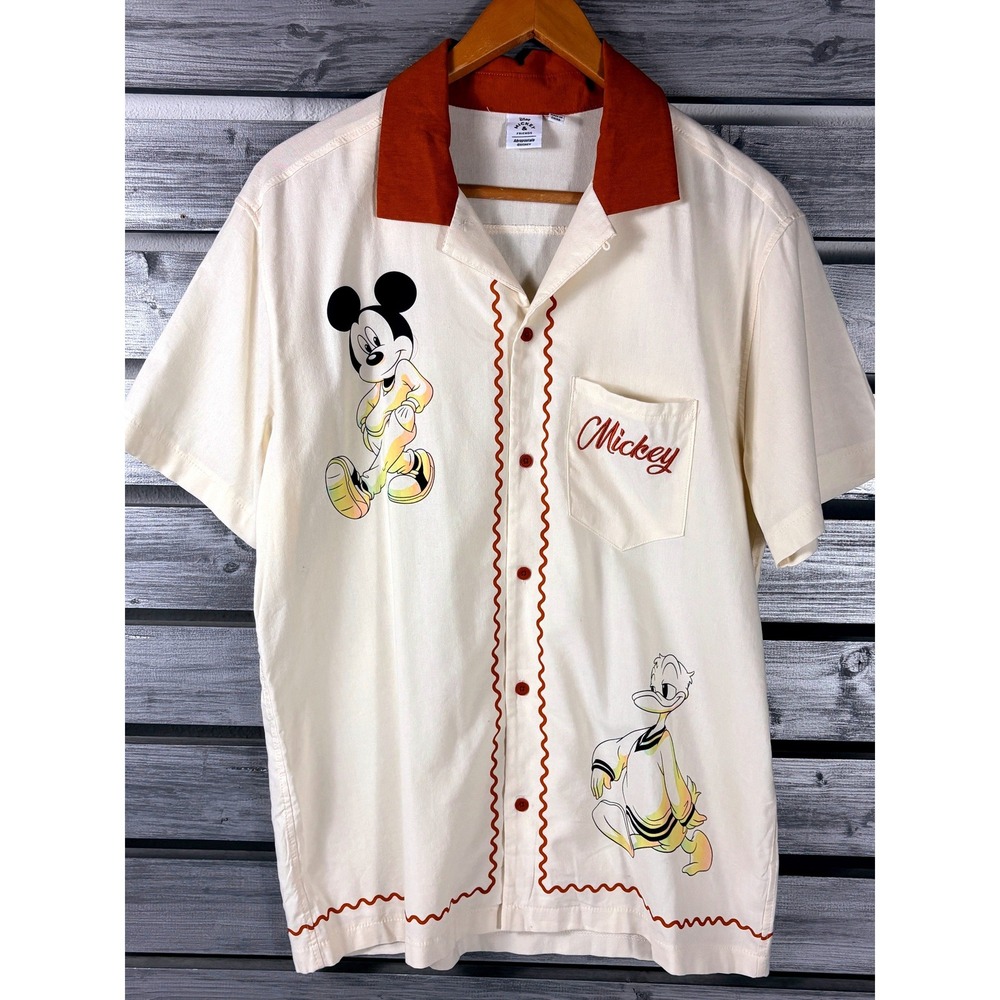 Aeropostale Disney Mickey Mouse Donald Duck Camp Bowling Shirt Mens Small